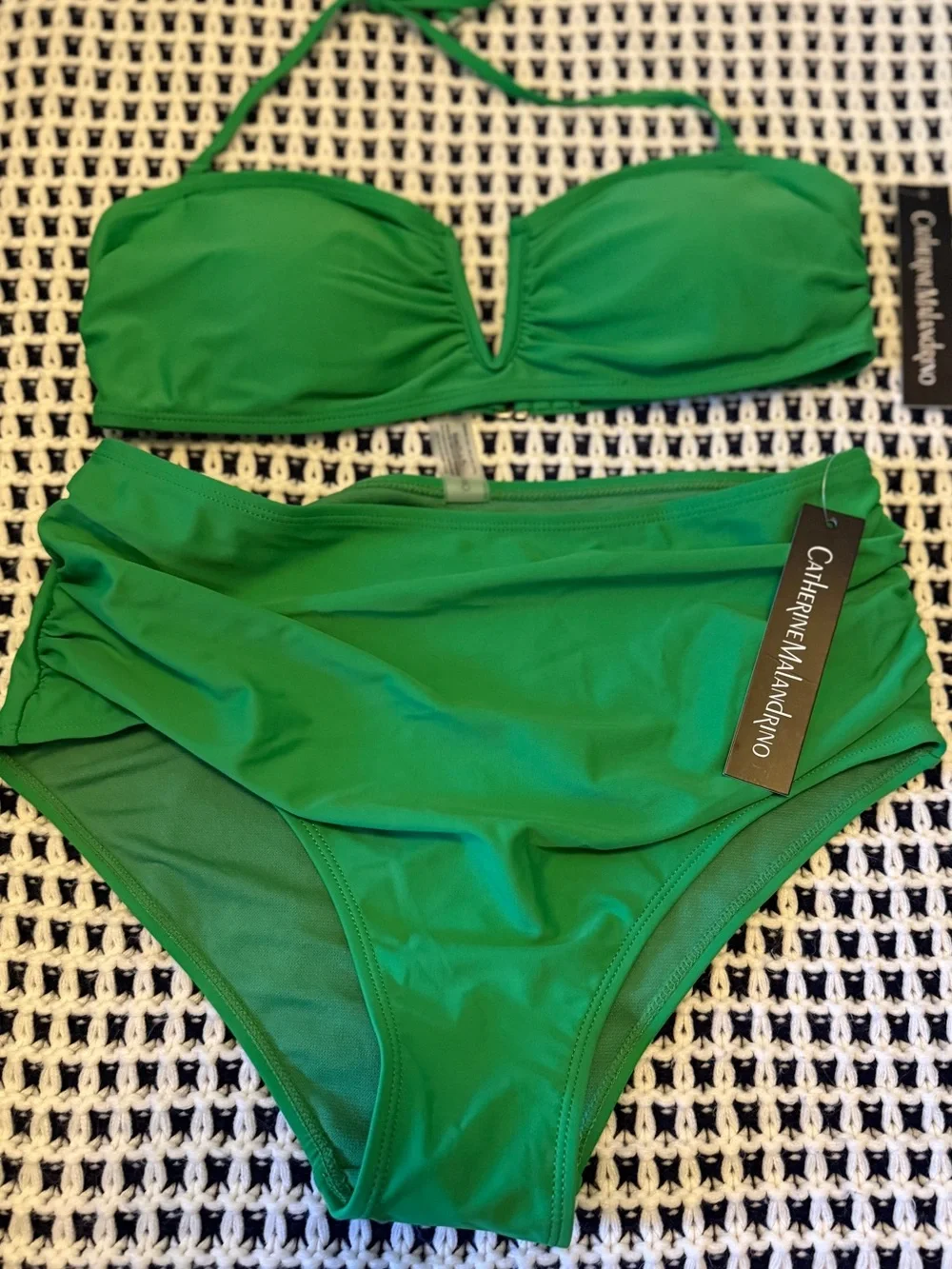 NWT - Catherine Malandrino Green Bandeau V-Notch High-Waist Bikini size medium